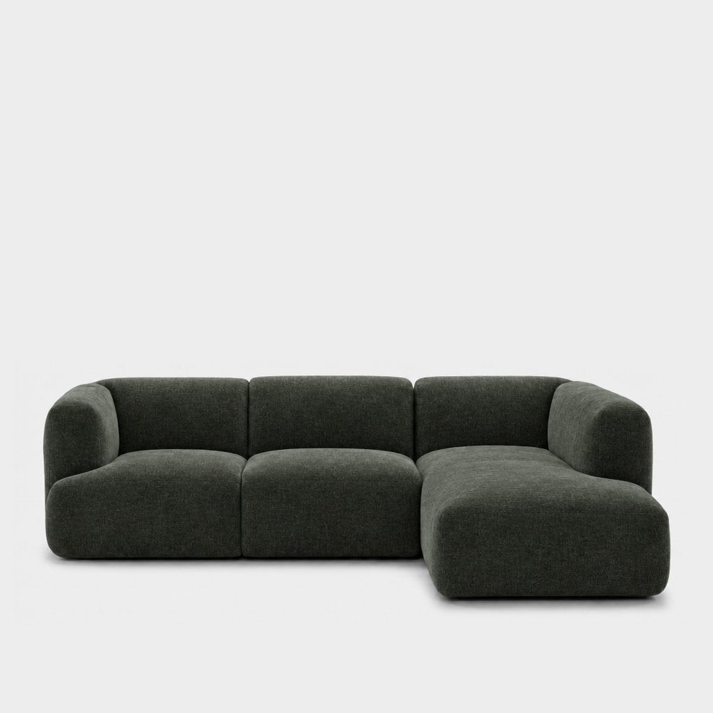 Petra 3-seater modular sofa with chaise in Cheers Ivy 7A02, dark green chenille