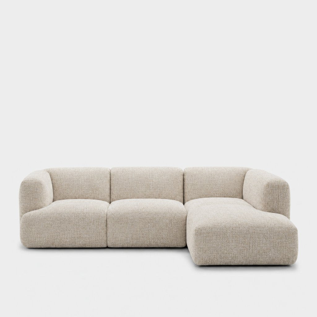Petra 3-seater modular sofa with chaise in Field Natural 8214, off-white linen