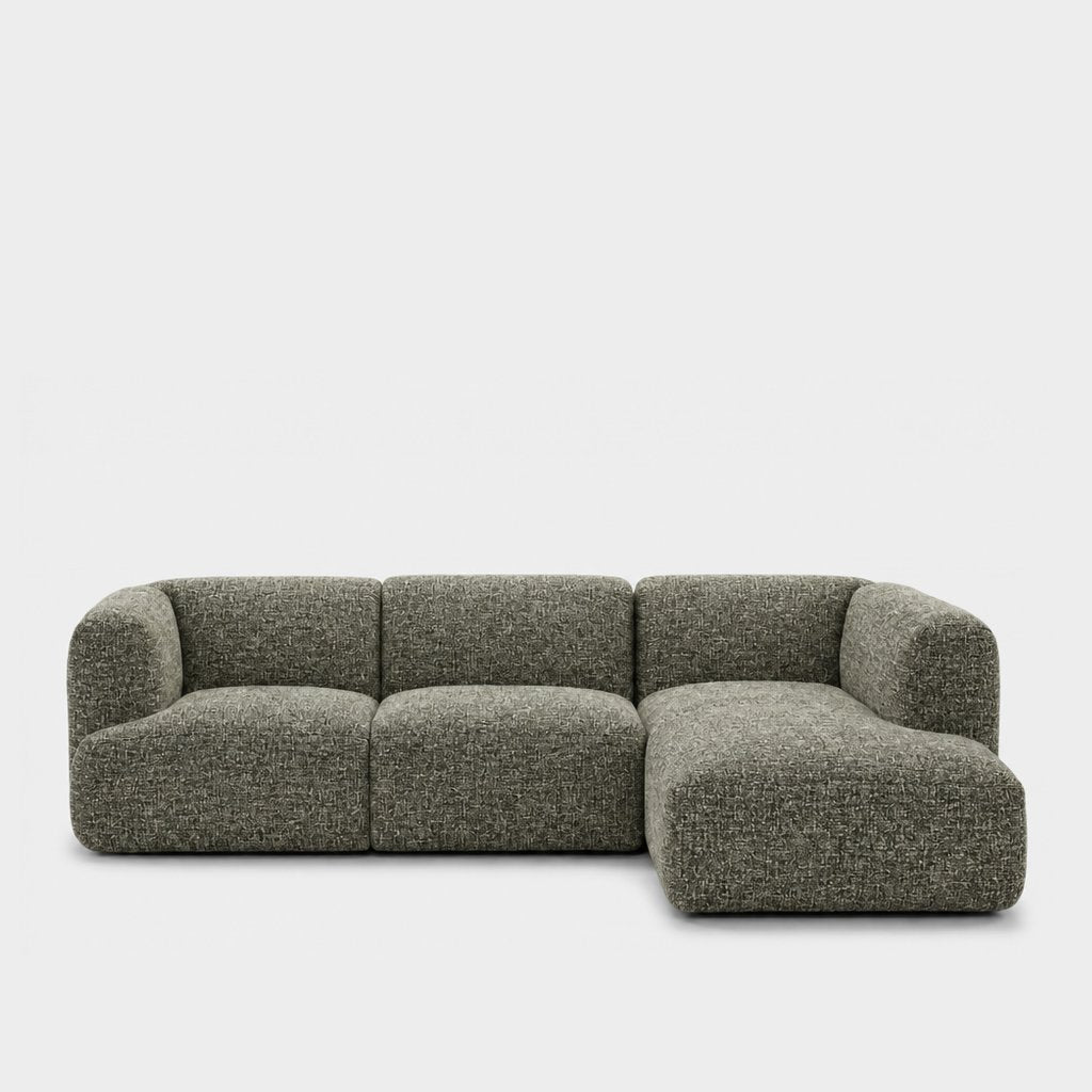 Petra 3-seater modular sofa with chaise in Field Turtle 821A, moss green linen