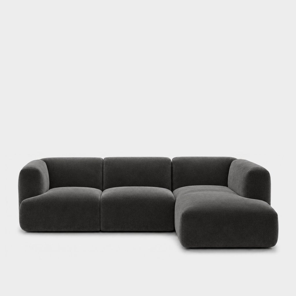 Petra 3-seater modular sofa with chaise in Meg Charcoal 6D6D, charcoal grey velvet