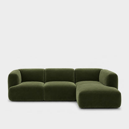 Petra 3-seater modular sofa with chaise in Meg Emerald 6D6K, olive green velvet