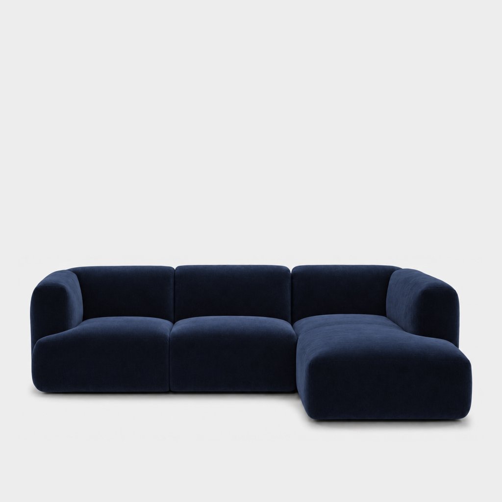 Petra 3-seater modular sofa with chaise in Meg Indigo 6D65, midnight blue velvet