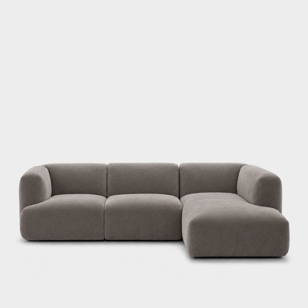 Petra 3-seater modular sofa with chaise in Meg Mist Grey 6D69, mist grey velvet