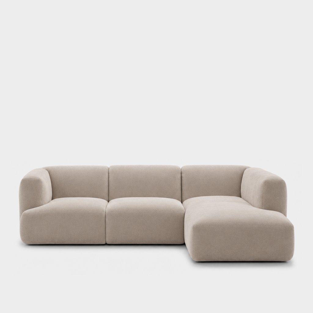 Petra 3-seater modular sofa with chaise in Meg Shell 6D67, ivory velvet