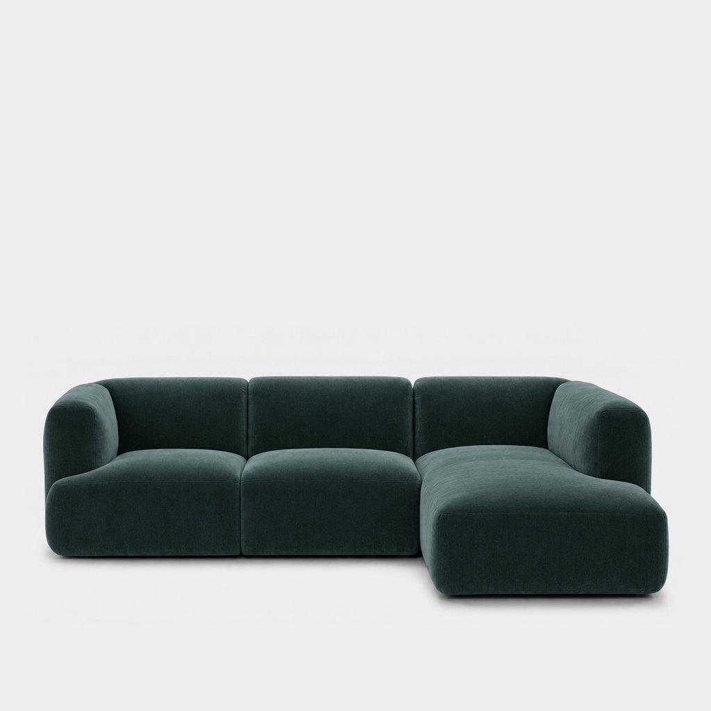 Petra 3-seater modular sofa with chaise in Meg Teal 6D6C, dark teal velvet