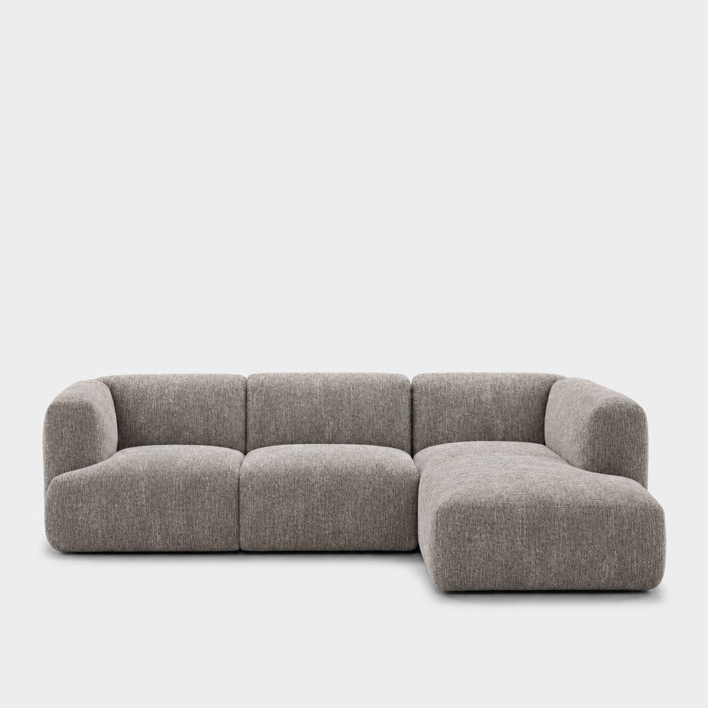 Petra 3-seater modular sofa with chaise in Petra Nickle 8065, grey chenille