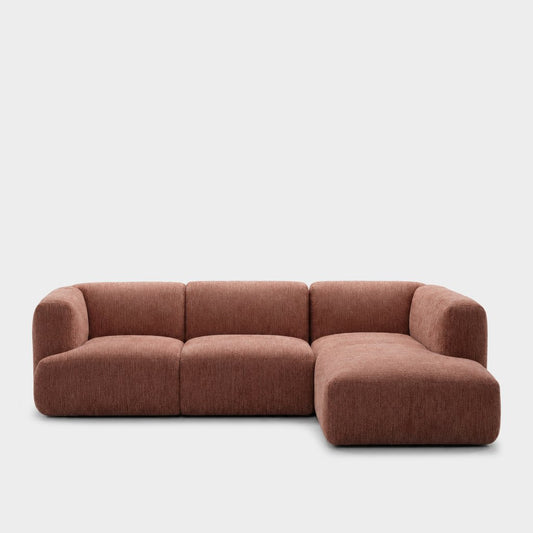 Petra 3-seater modular sofa with chaise in Petra Rosey 8061, dusty rose pink chenille