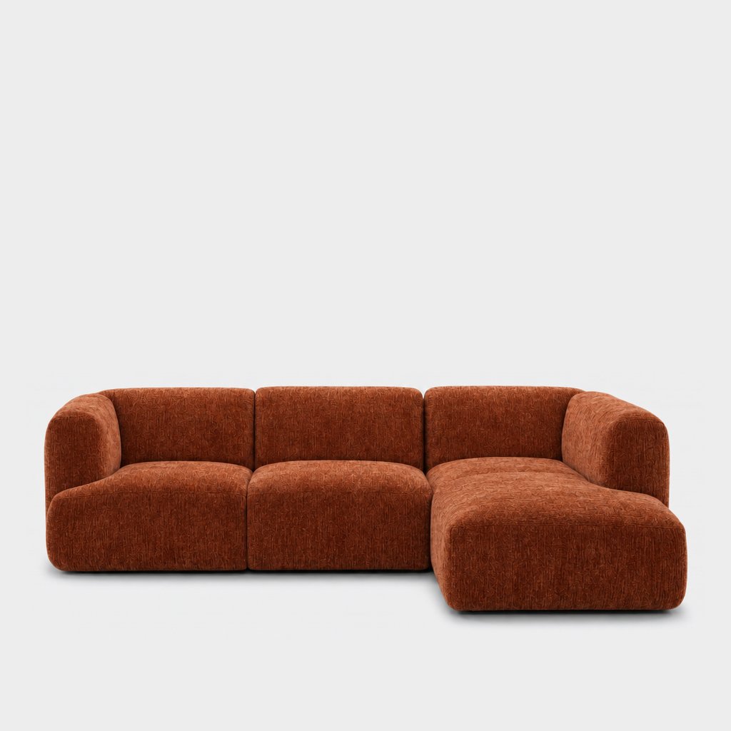 Petra 3-seater modular sofa with chaise in Petra Rust 8068, rust orange chenille