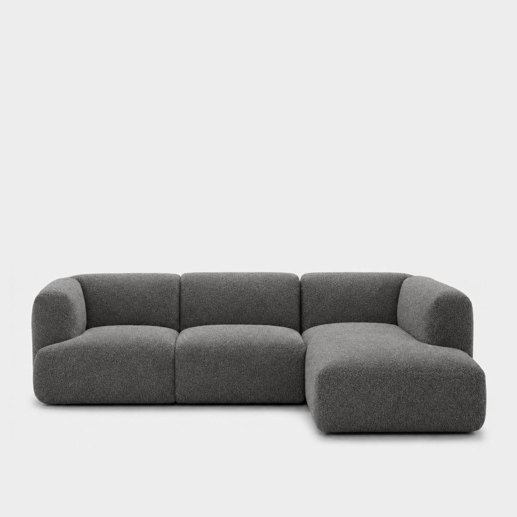 Petra 3-seater modular sofa with chaise in Vista Charcoal 81HB, charcoal grey boucle