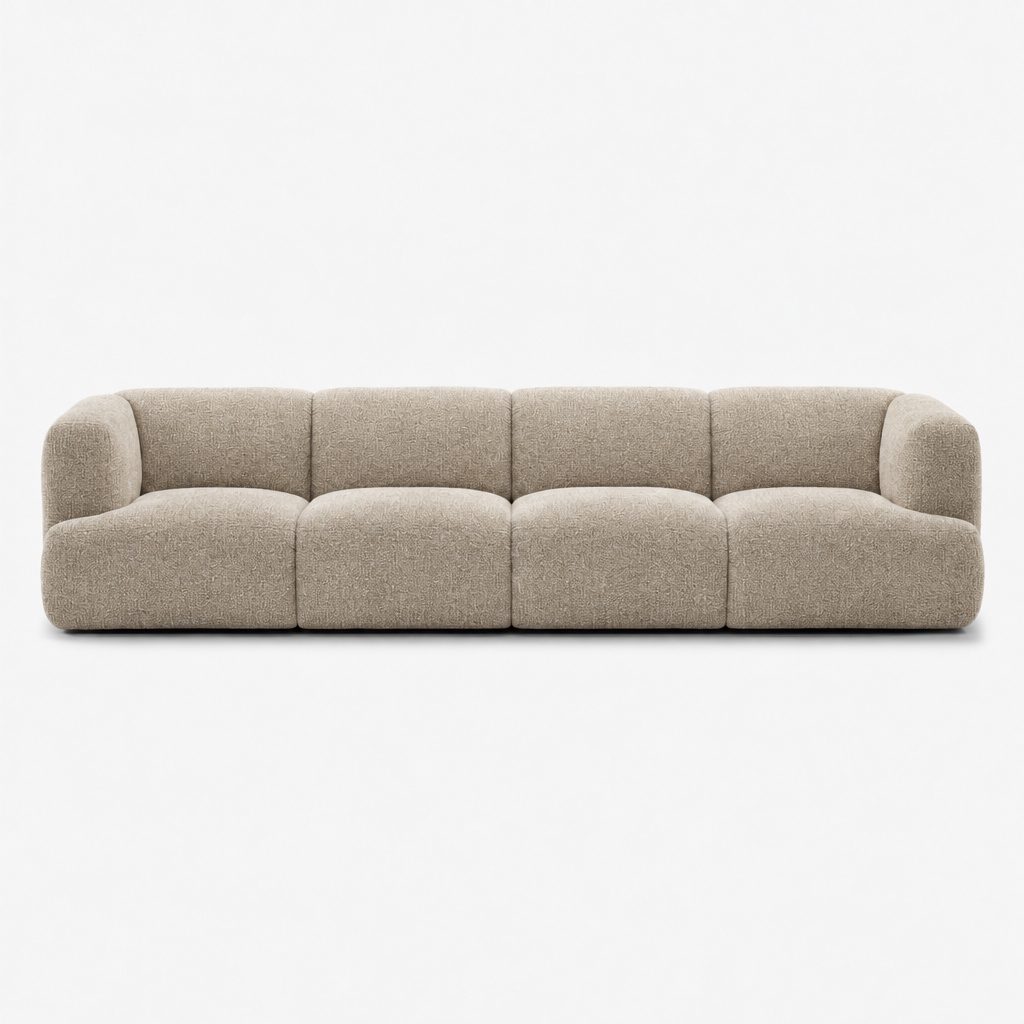 Petra 4-seater fabric sofa in A3609 Latte 7F42, latte beige chenille