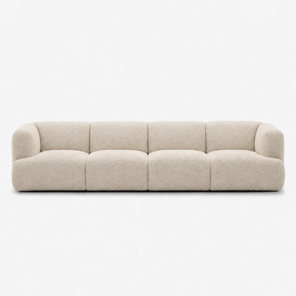 Petra 4-seater fabric sofa in Amisha Shell 6JS4, light beige boucle