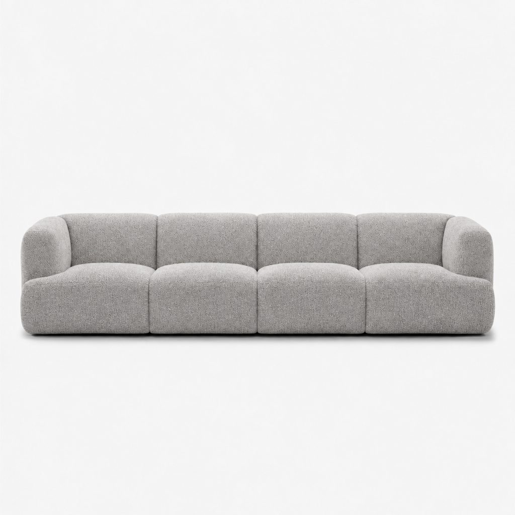 Petra 4-seater fabric sofa in Antwerp Silver 80CB, light grey boucle