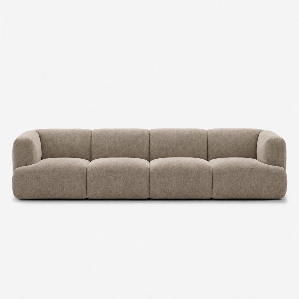 Petra 4-seater fabric sofa in Azures Khaki 6L85, beige chenille