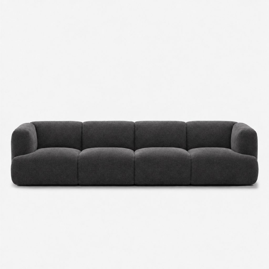 Petra 4-seater fabric sofa in Cheers Charcoal 7A03, charcoal grey chenille