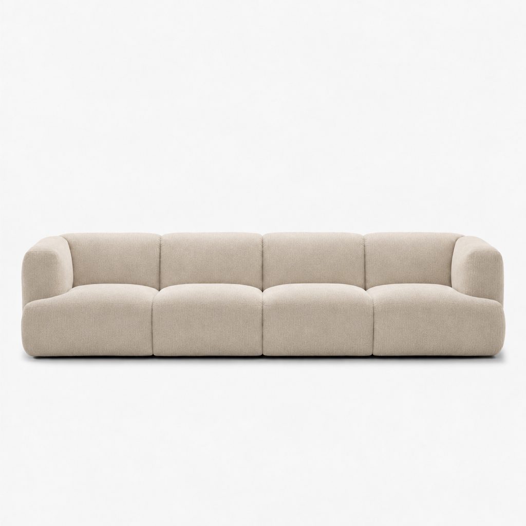 Petra 4-seater fabric sofa in Cheers Cream 7A04, cream chenille