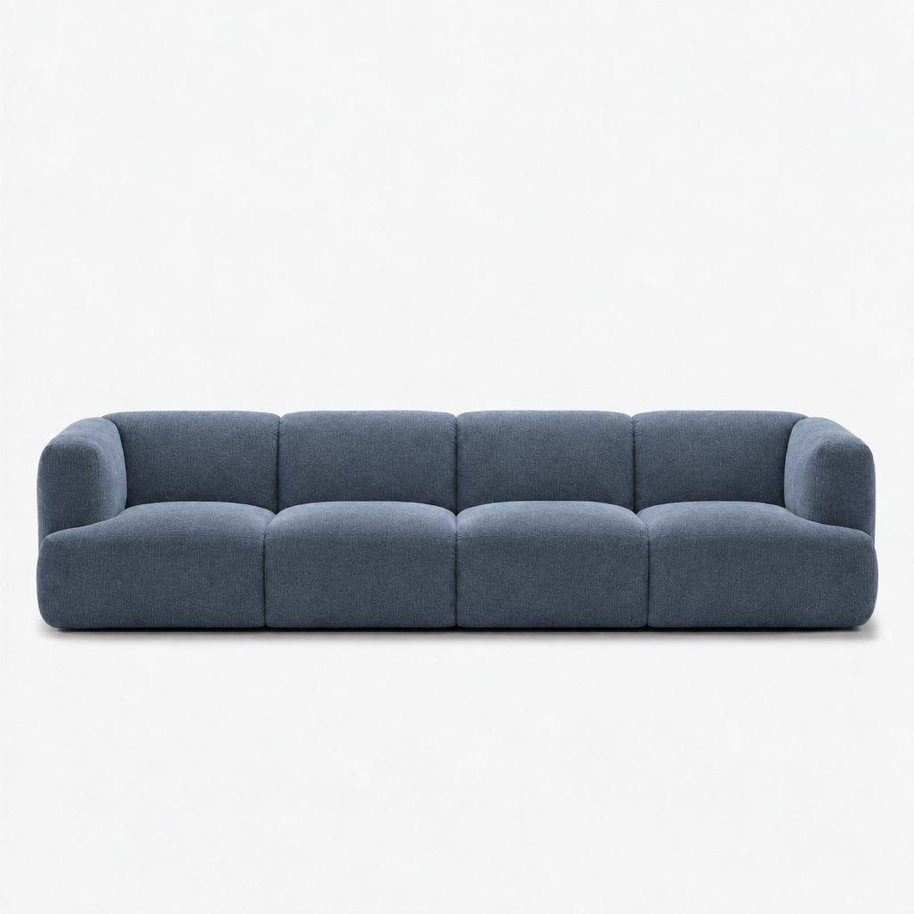 Petra 4-seater fabric sofa in Cheers Ocean Blue 7A05, dusty blue chenille