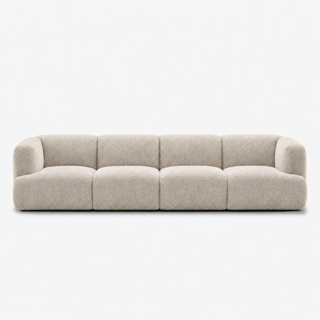 Petra 4-seater fabric sofa in Petra Cream 8063, cream chenille