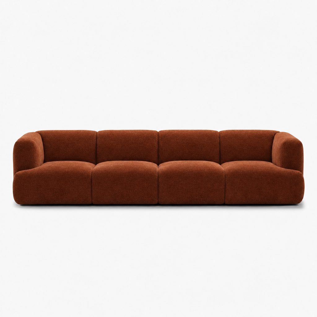 Petra 4-seater fabric sofa in Danny A Caramel 6EQK, burnt orange chenille
