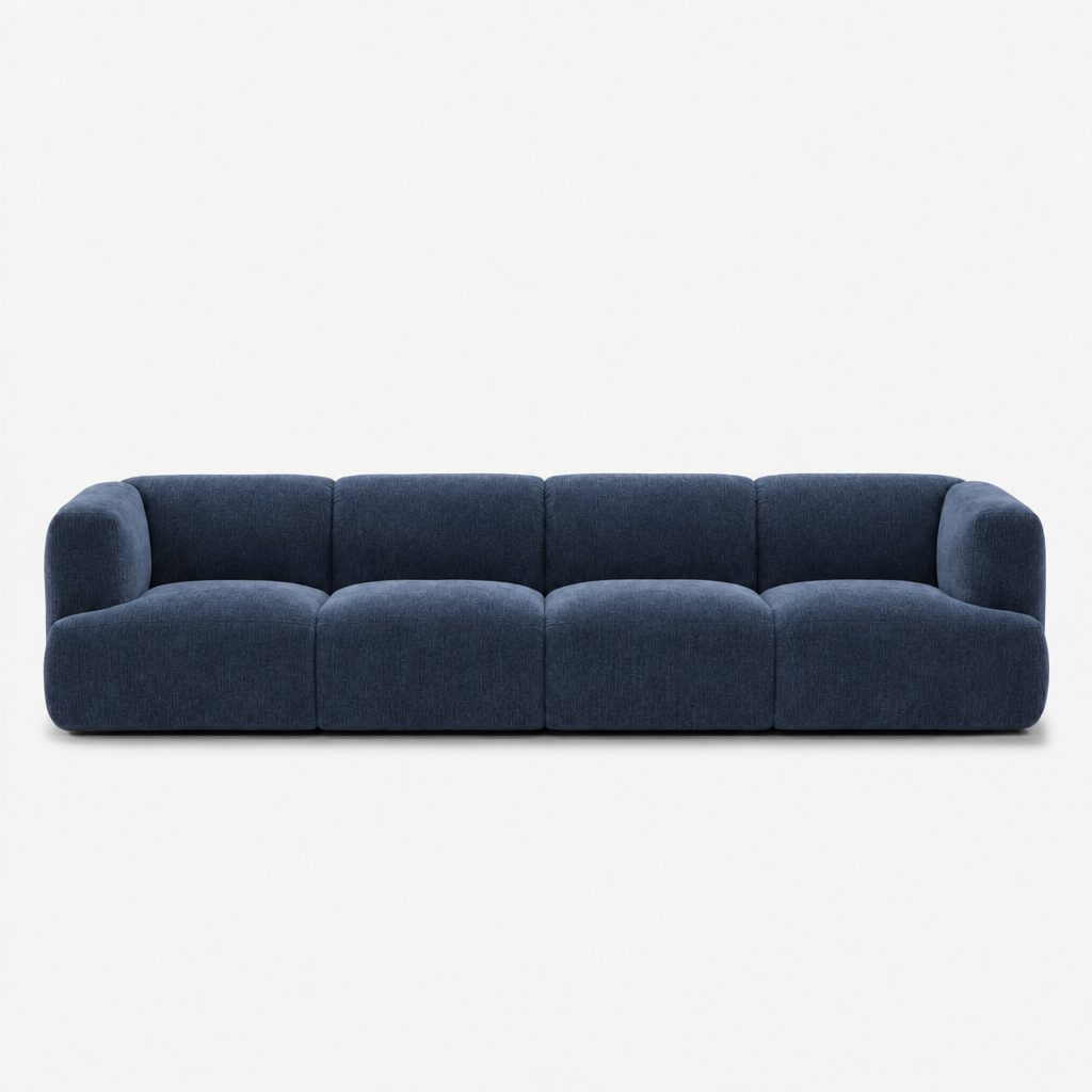 Petra 4-seater fabric sofa in Danny A Ocean Blue 6EQ6, navy blue chenille
