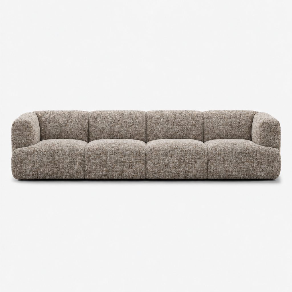 Petra 4-seater fabric sofa in Field Bisque 821B, mottled taupe linen
