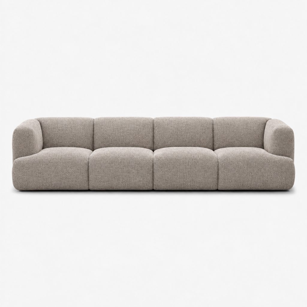 Petra 4-seater fabric sofa in Fig Cobbestone 82W1, warm grey chenille