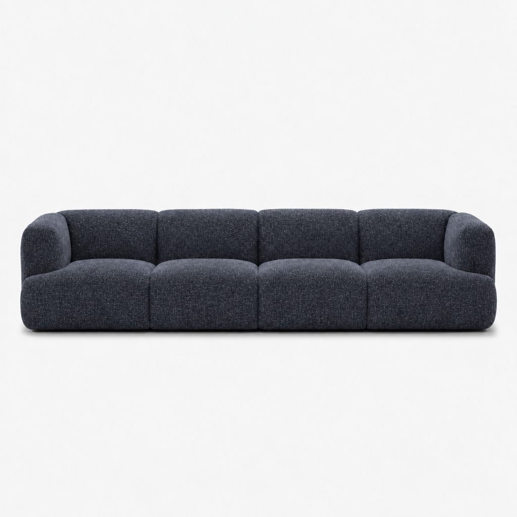 Petra 4-seater fabric sofa in Fig Indigo 82W5, navy blue chenille