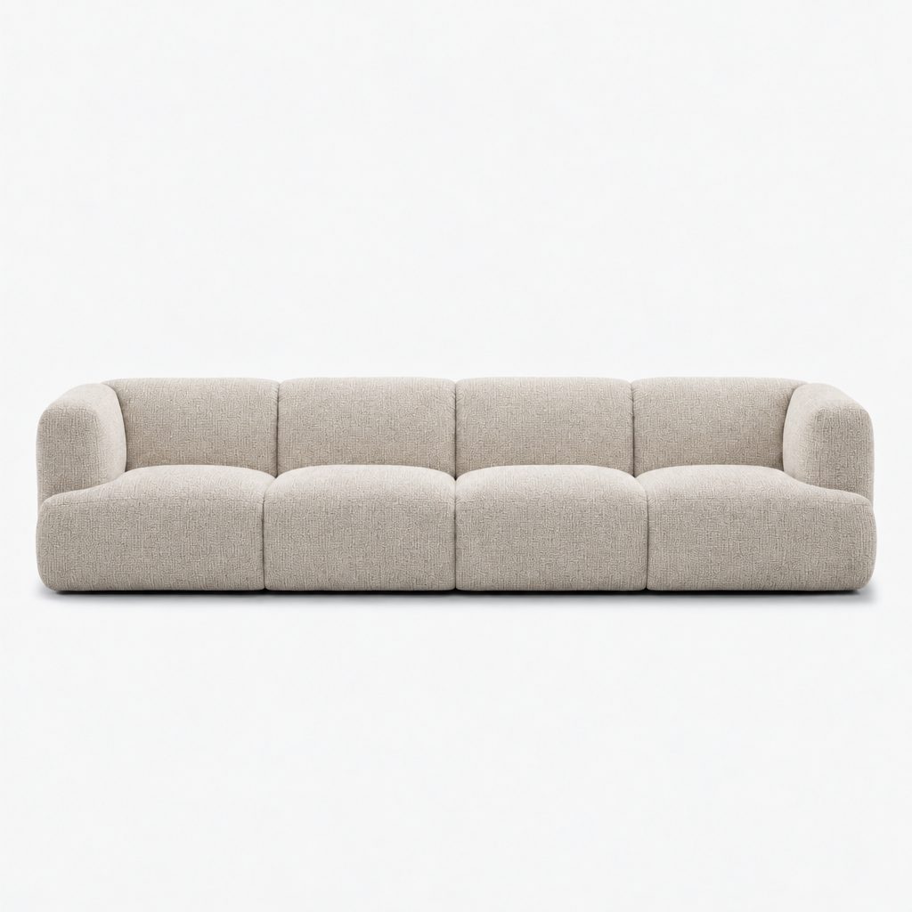 Petra 4-seater fabric sofa in Fig Sandshell 82W3, off-white chenille
