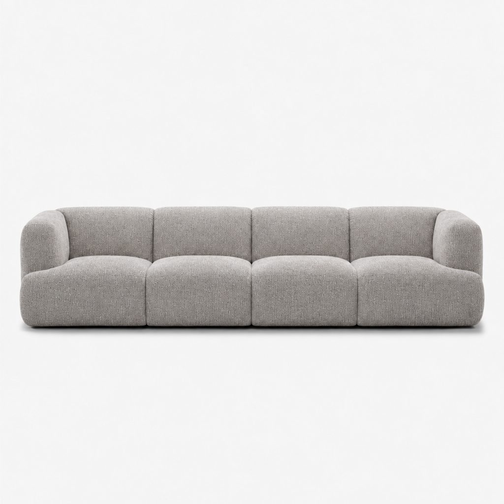 Petra 4-seater fabric sofa in Fig Silver 82W2, silver grey chenille