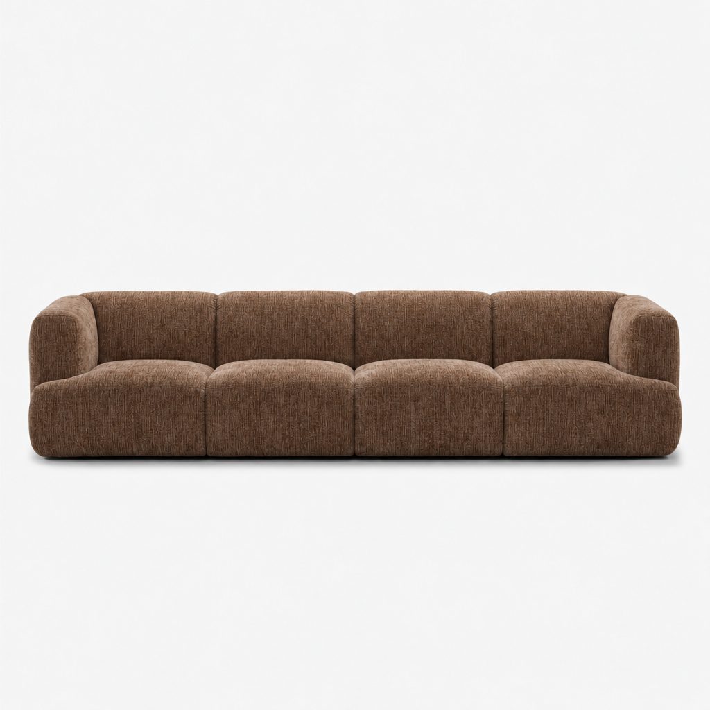 Petra 4-seater fabric sofa in Petra Hazelnut 8062, hazelnut brown chenille