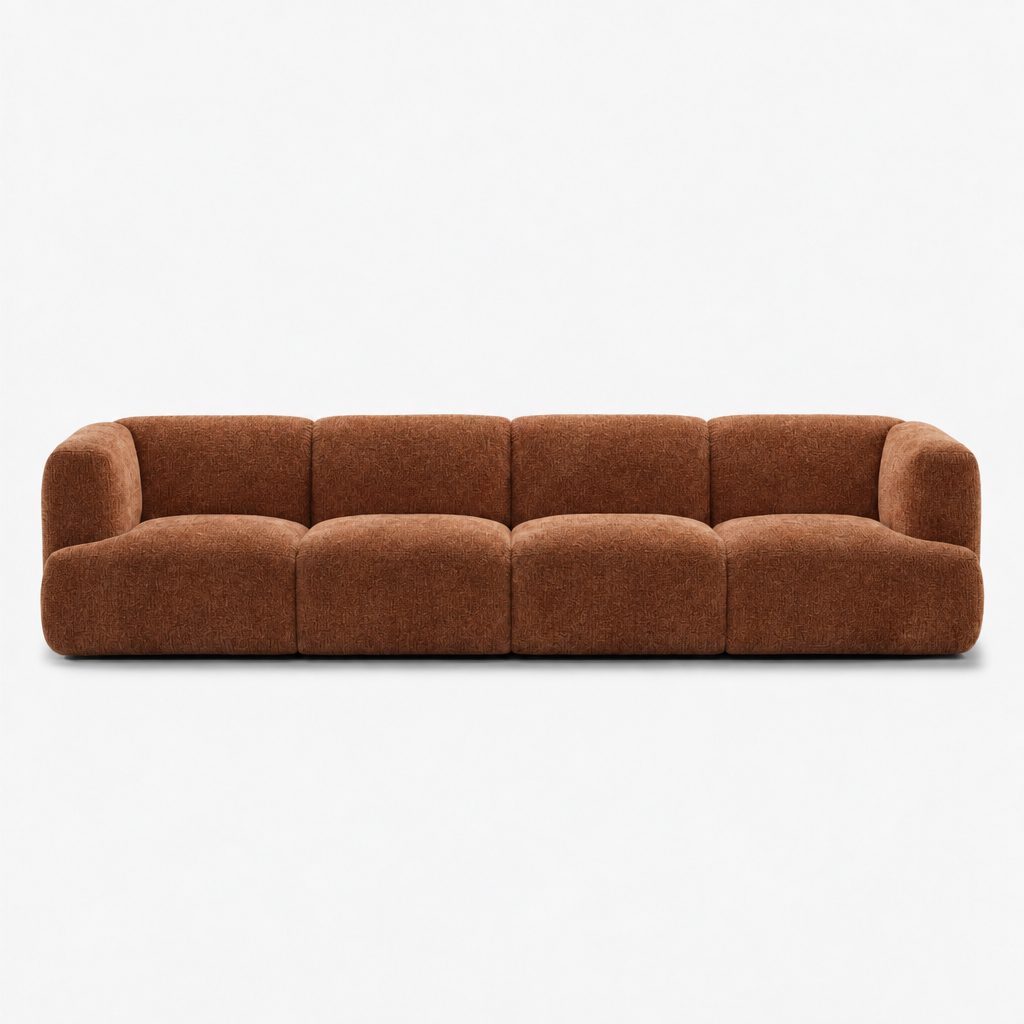 Petra 4-seater fabric sofa in Judy Amber 7A77, burnt orange chenille