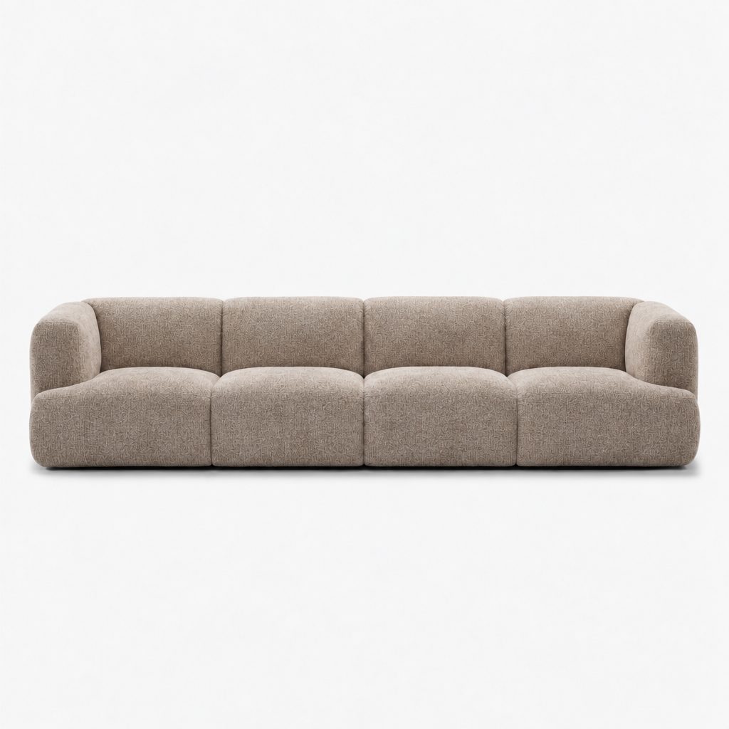 Petra 4-seater fabric sofa in Judy Sand 7A74, sand beige chenille