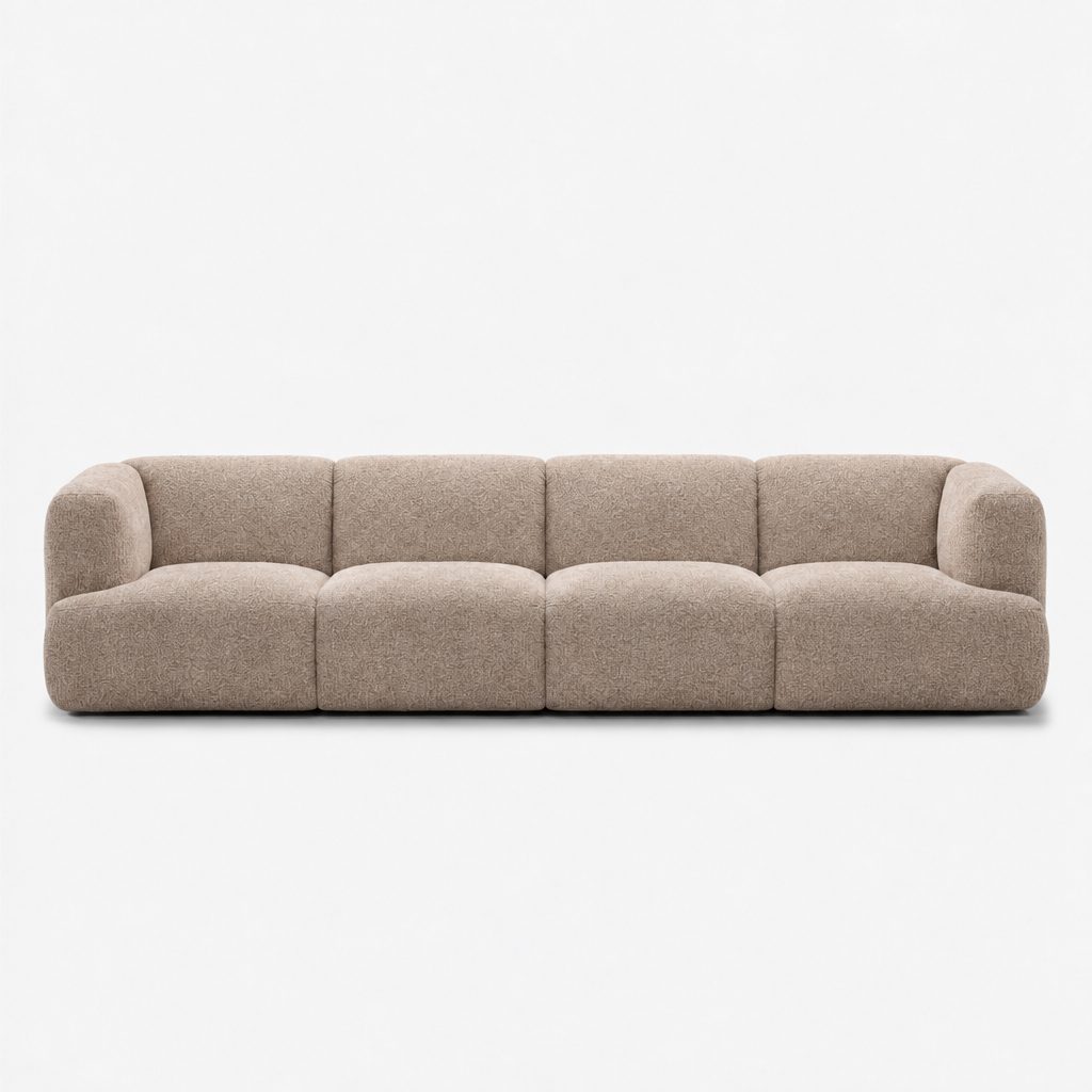 Petra 4-seater fabric sofa in Judy Shell 7A73, light beige chenille