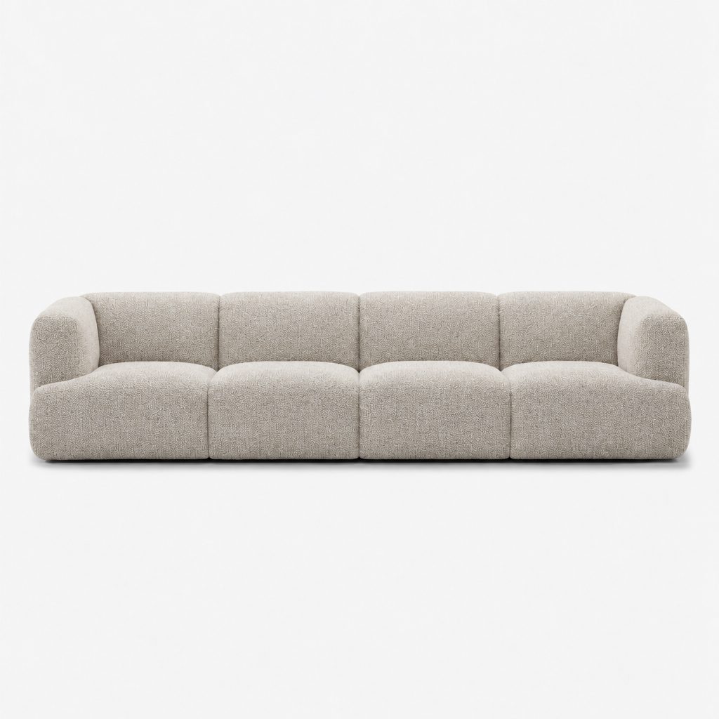 Petra 4-seater fabric sofa in Leigh Natural 81K1, off-white boucle