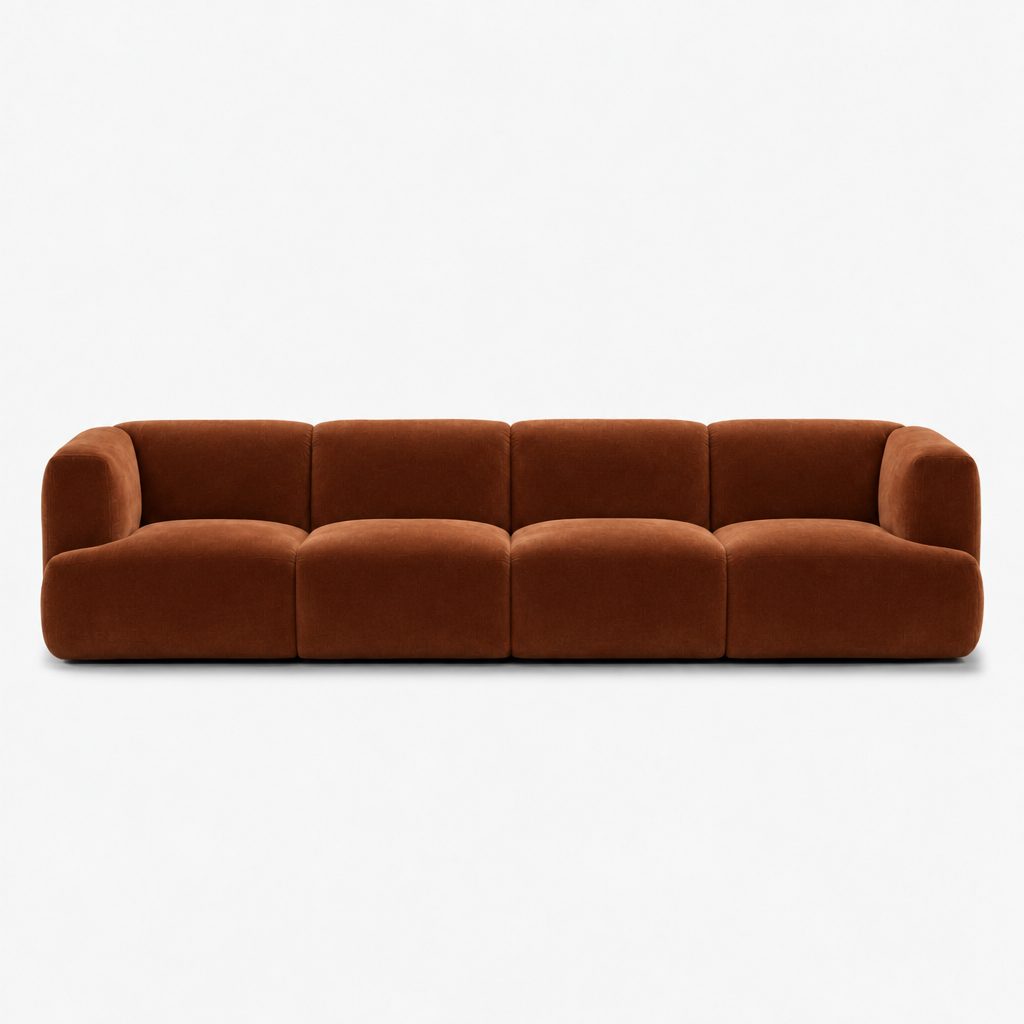 Petra 4-seater fabric sofa in Meg Caramel 6D6N, caramel orange velvet
