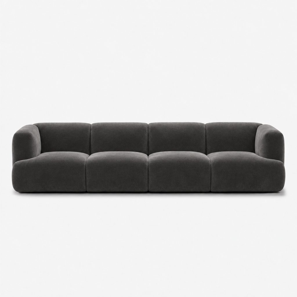 Petra 4-seater fabric sofa in Meg Charcoal 6D6D, charcoal grey velvet