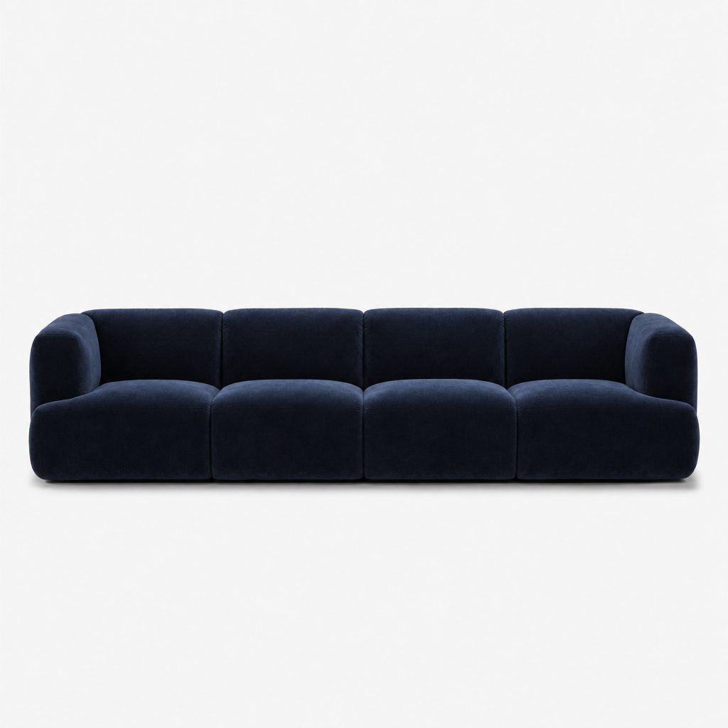 Petra 4-seater fabric sofa in Meg Indigo 6D65, midnight blue velvet