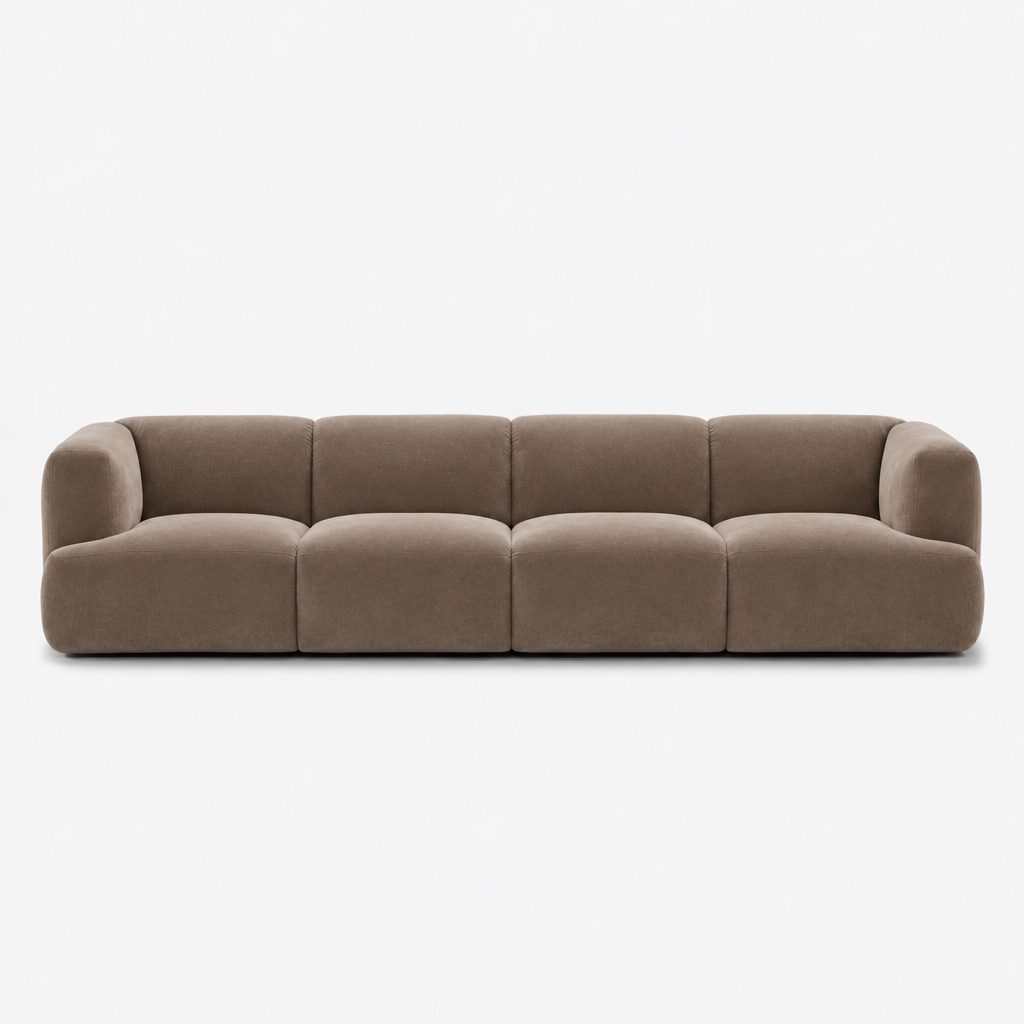 Petra 4-seater fabric sofa in Meg Khaki 6D62, khaki brown velvet