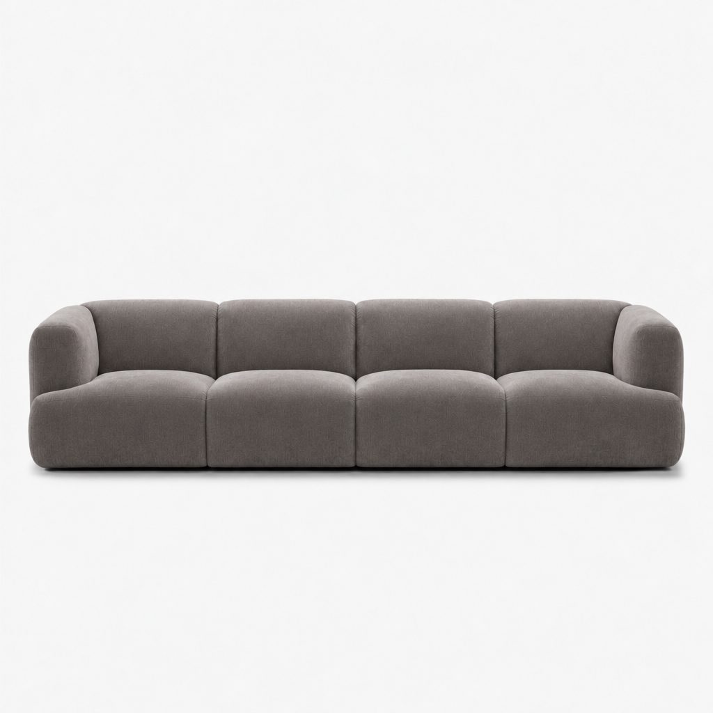 Petra 4-seater fabric sofa in Meg Mist Grey 6D69, mist grey velvet
