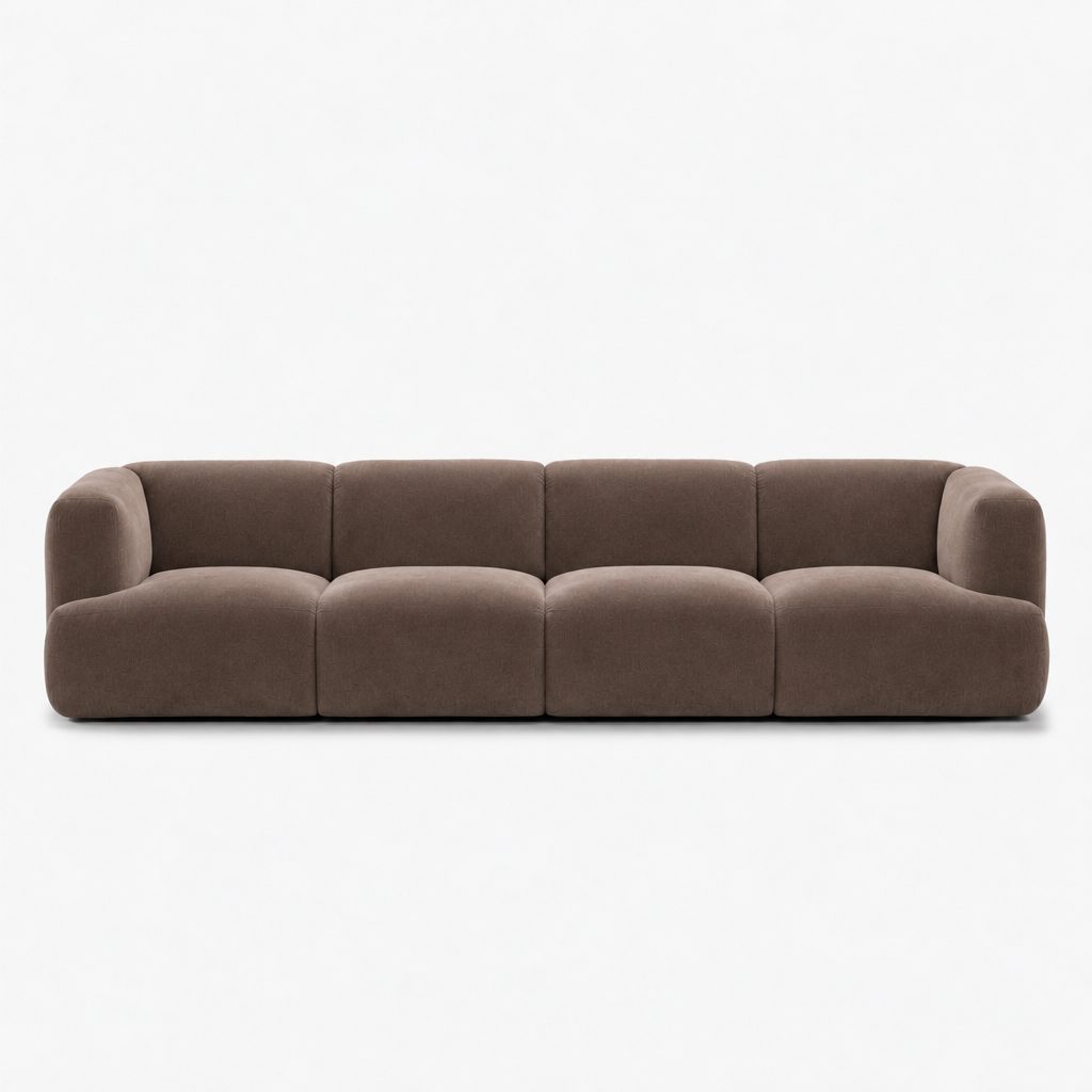 Petra 4-seater fabric sofa in Meg Taupe 6D6V, mauve brown velvet