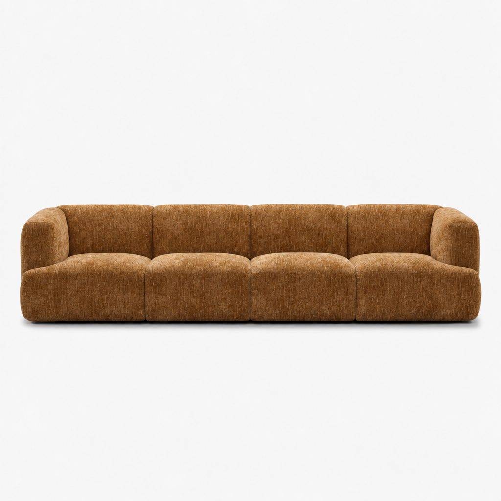 Petra 4-seater fabric sofa in Petra Mustard 8069, mustard yellow chenille