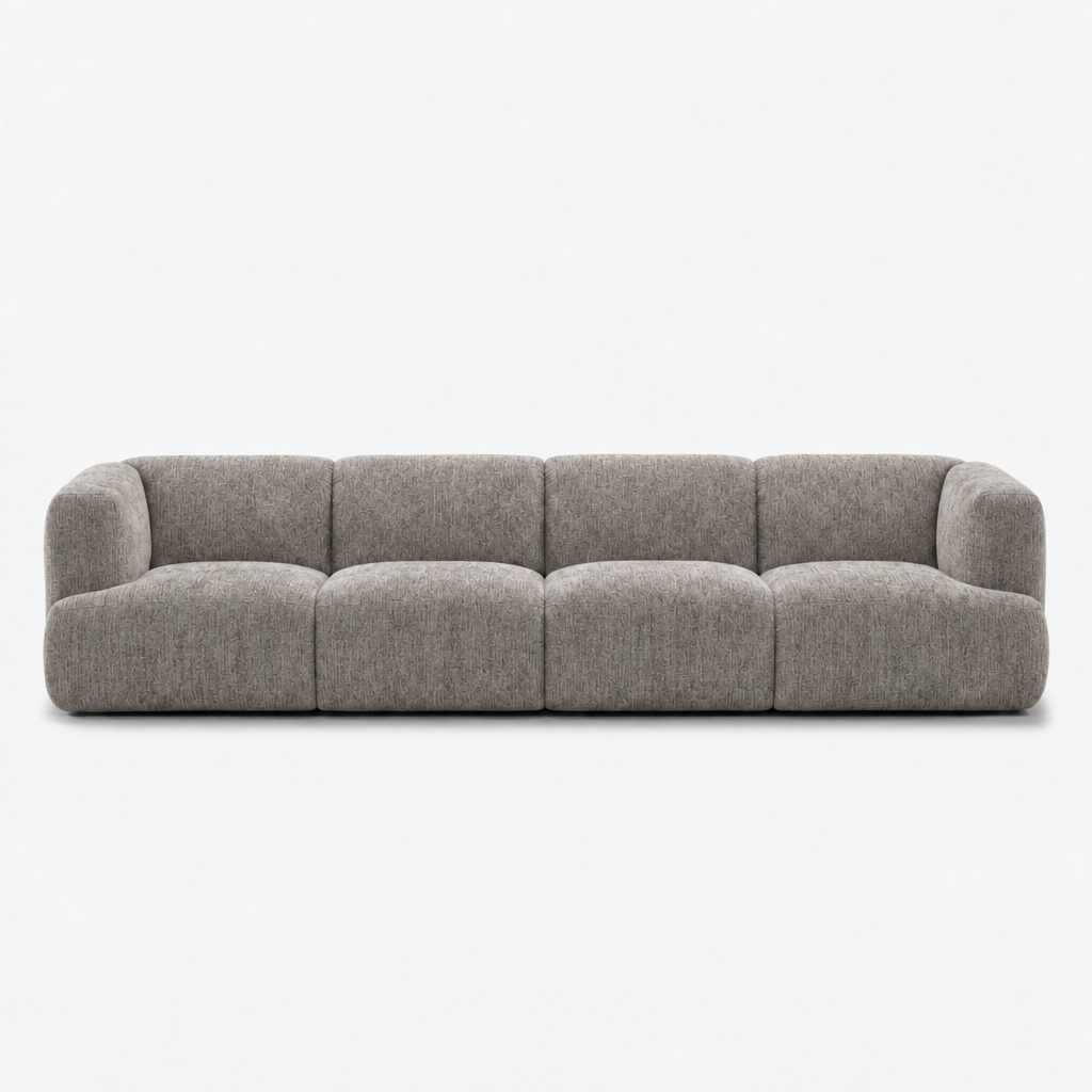 Petra 4-seater fabric sofa in Petra Nickle 8065, grey chenille