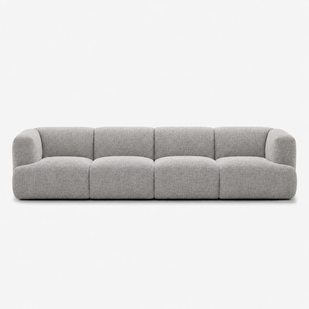 Petra 4-seater fabric sofa in Noha Mist 82Y1, light grey linen