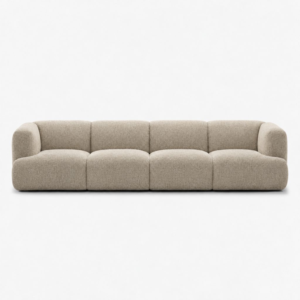 Petra 4-seater fabric sofa in Rhythm Beige 81R5, beige boucle