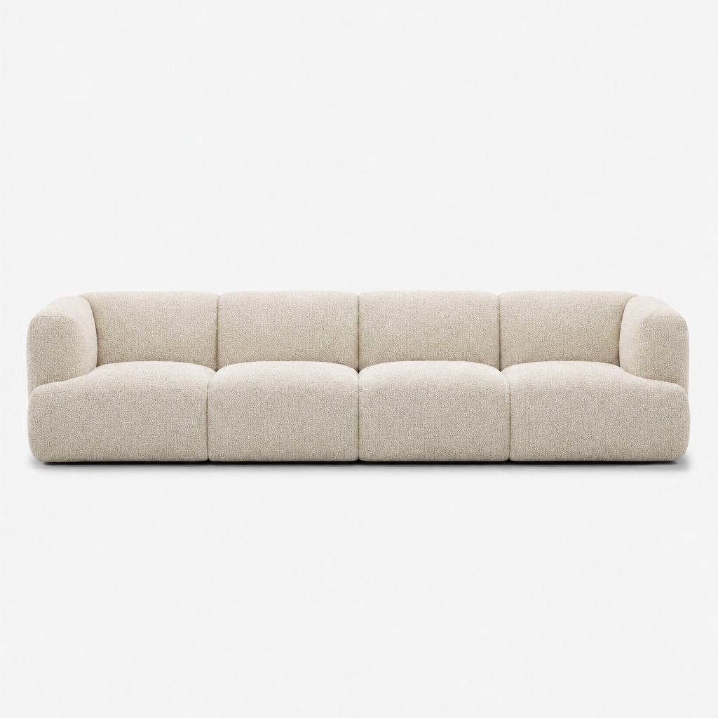 Petra 4-seater fabric sofa in Rhythm Ecru 81R1, ecru boucle