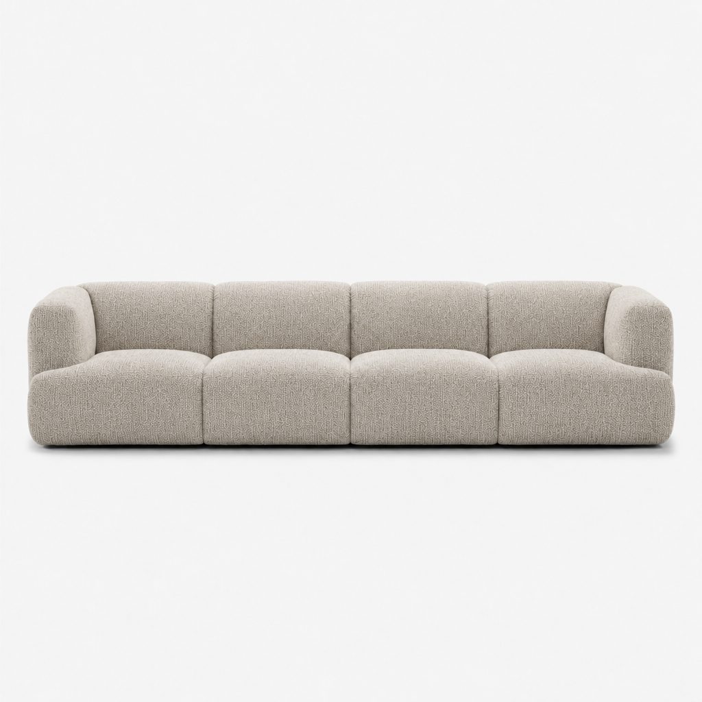 Petra 4-seater fabric sofa in Rhythm Natural 81R7, natural beige boucle
