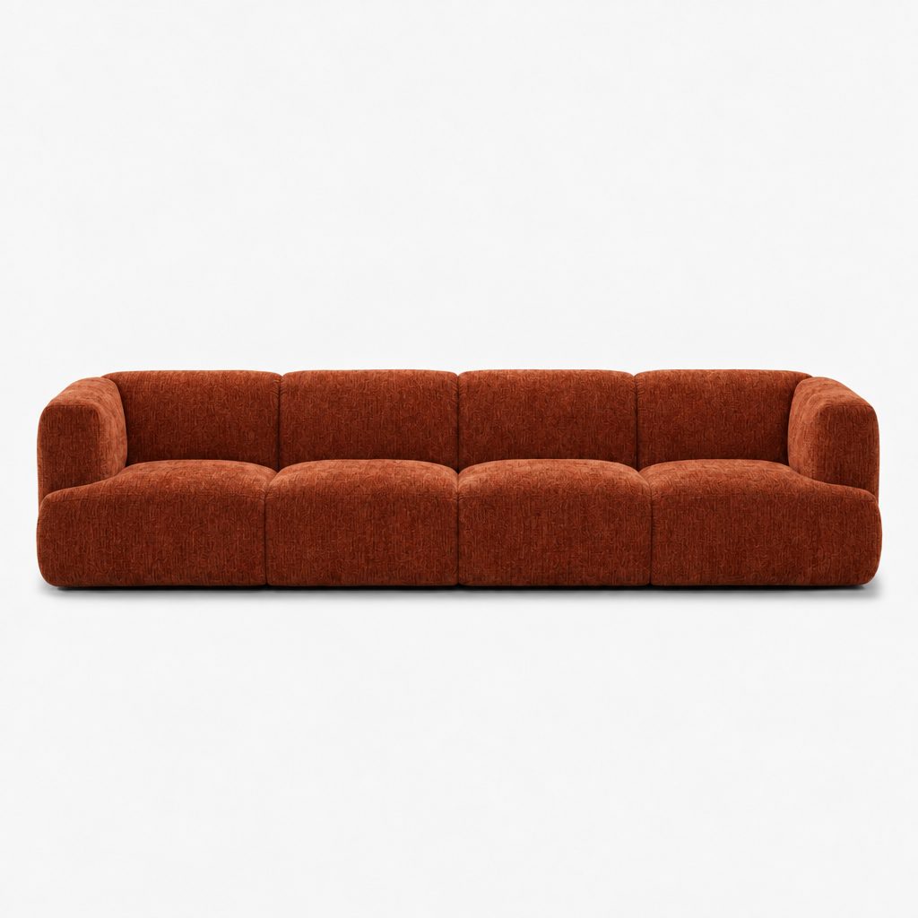 Petra 4-seater fabric sofa in Petra Rust 8068, rust orange chenille