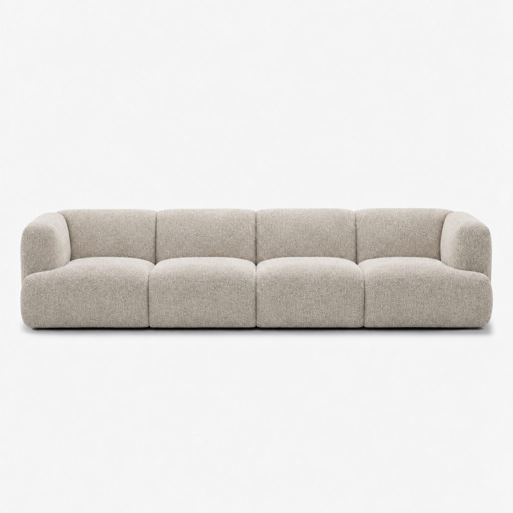 Petra 4-seater fabric sofa in Vista Bone 81H2, bone beige boucle