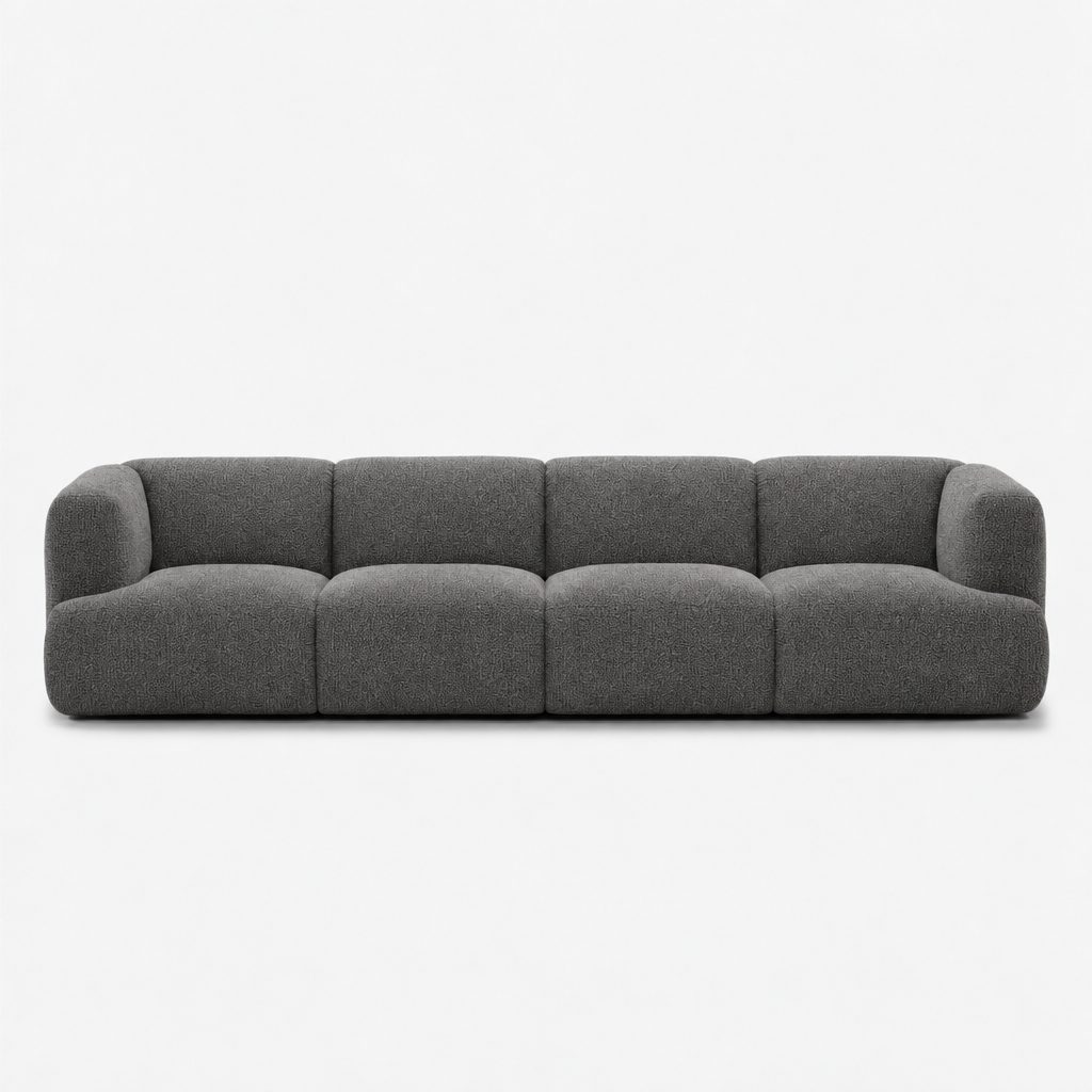 Petra 4-seater fabric sofa in Vista Charcoal 81HB, charcoal grey boucle