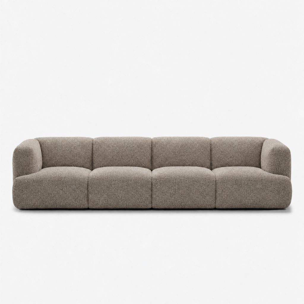 Petra 4-seater fabric sofa in Vista Clay 81H4, warm grey boucle