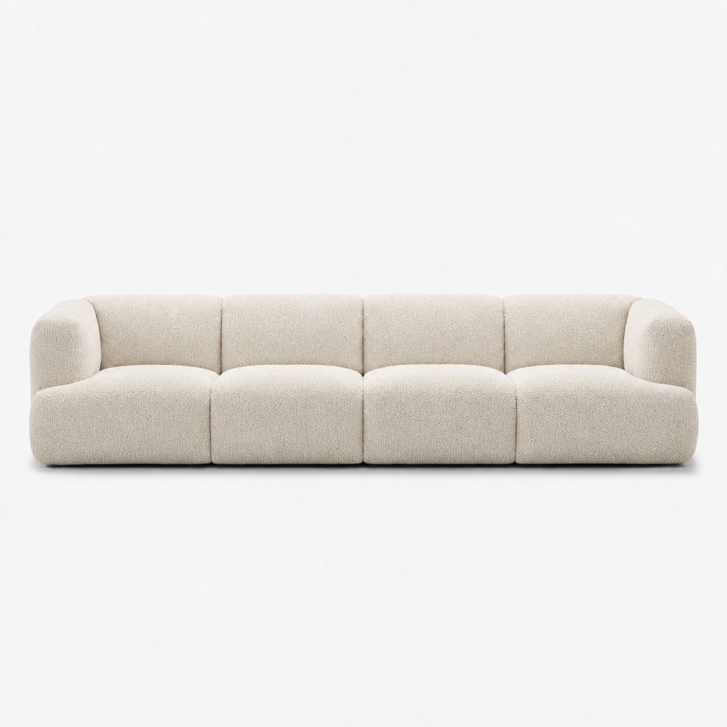 Petra 4-seater fabric sofa in Vista Cream 81H1, cream boucle